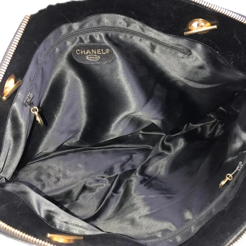 Authentic CHANEL jumbo black caviar leather supermodel large shipping tote
